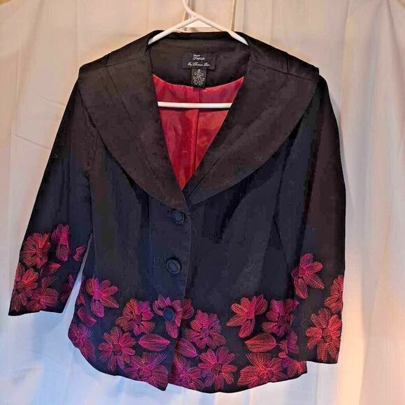 Trenz By Theresa Renz Women's Jacket Coat Black Pink Floral Waist Length Lined S - Picture 1 of 6